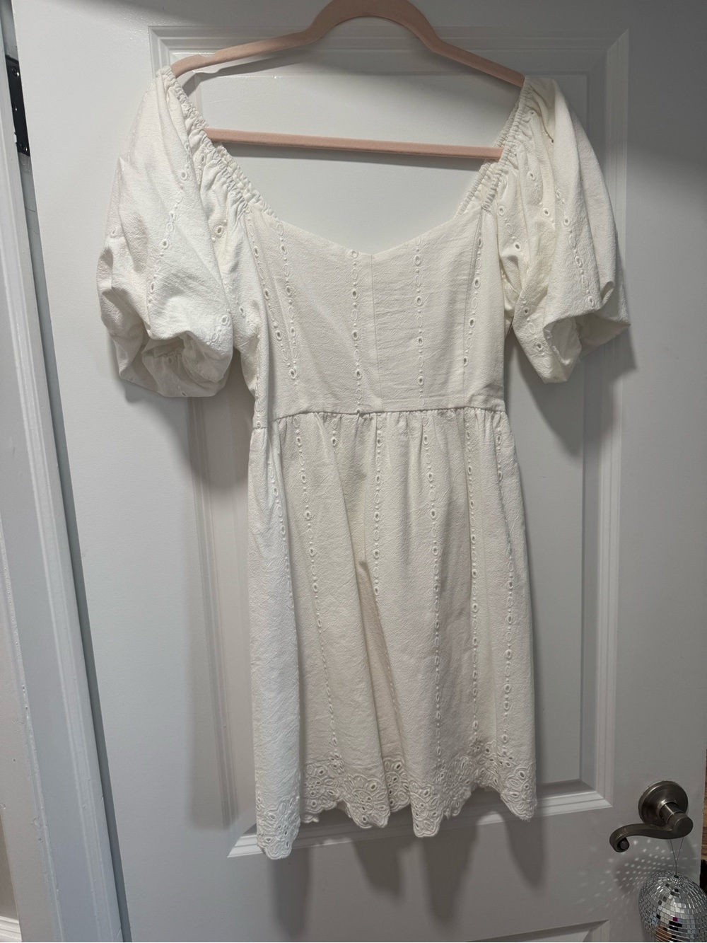 Women's Cream Eyelet Puff-Sleeve Mini Dress